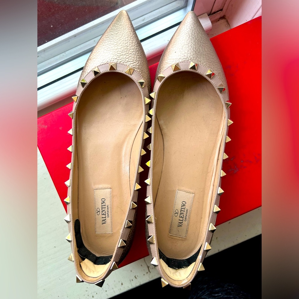 Valentino Studded Flats in Gold/Bronze